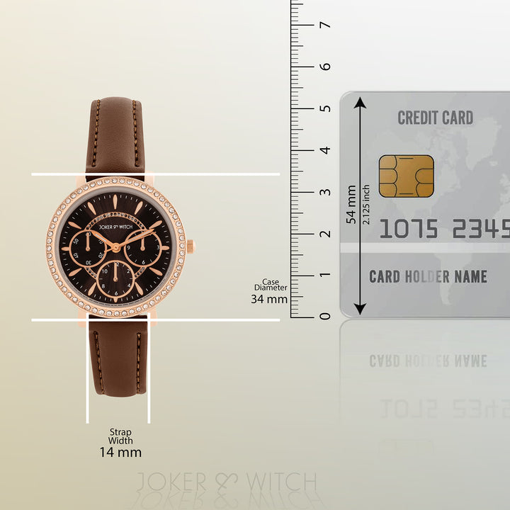 Giselle Brown Medium Rhinestone Dial PU Strap Women's Watch