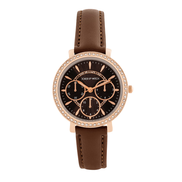 Giselle Brown Medium Rhinestone Dial PU Strap Women's Watch