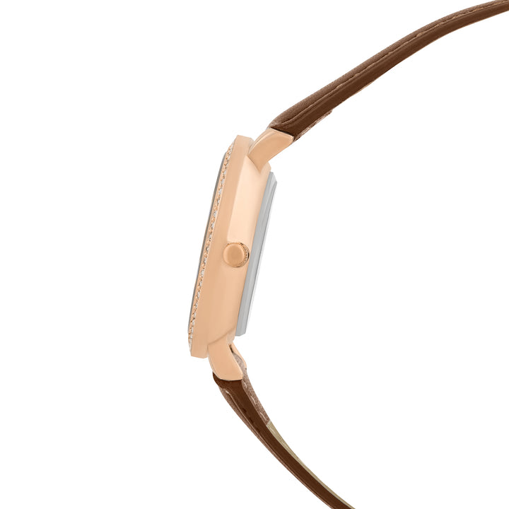 Giselle Brown Medium Rhinestone Dial PU Strap Women's Watch