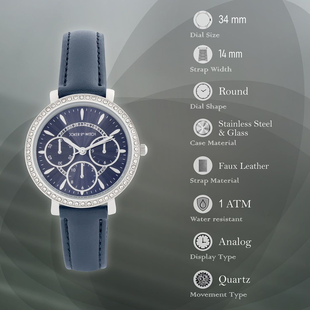 Giselle Blue Medium Rhinestone Dial PU Strap Women's Watch