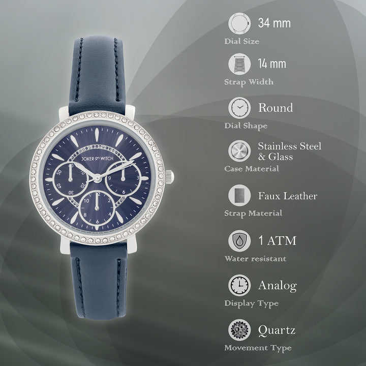 Giselle Blue Medium Rhinestone Dial PU Strap Women's Watch