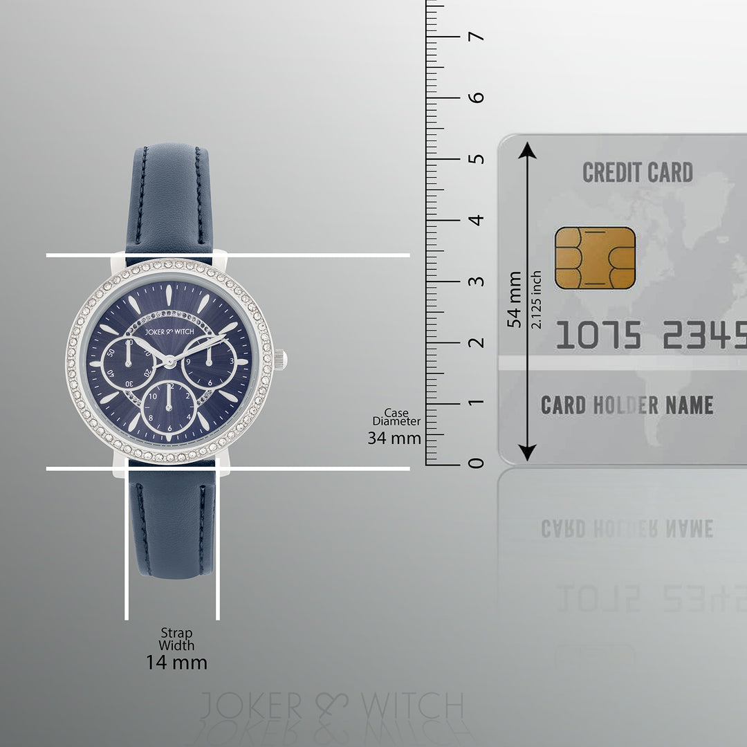 Giselle Blue Medium Rhinestone Dial PU Strap Women's Watch