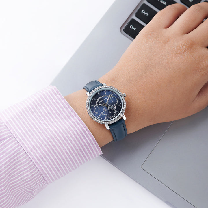 Giselle Blue Medium Rhinestone Dial PU Strap Women's Watch