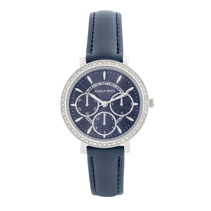 Giselle Blue Medium Rhinestone Dial PU Strap Women's Watch