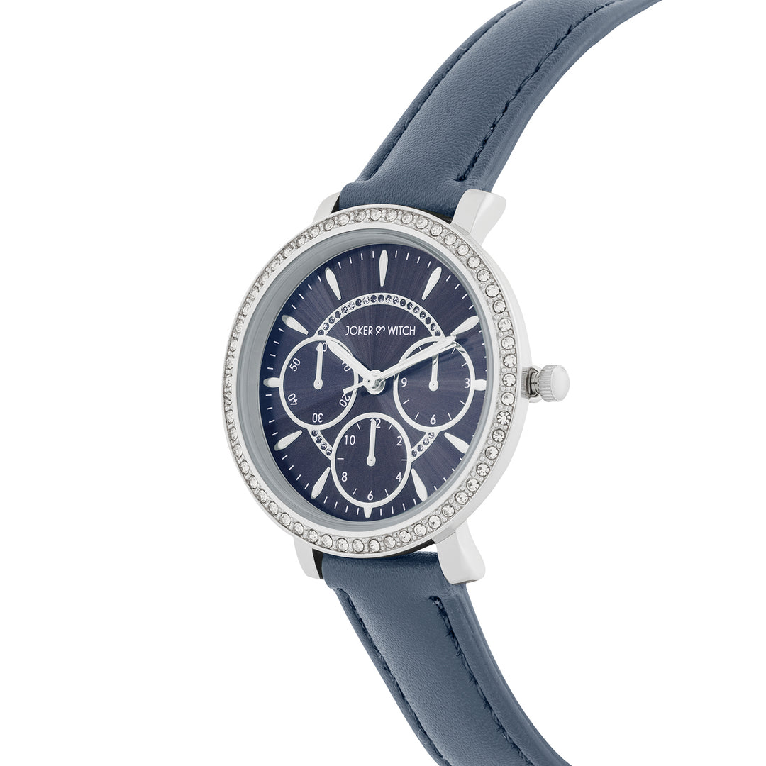 Giselle Blue Medium Rhinestone Dial PU Strap Women's Watch