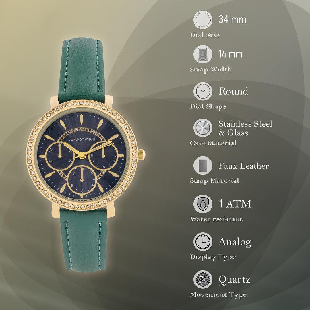 Giselle Green Medium Rhinestone Dial PU Strap Women's Watch