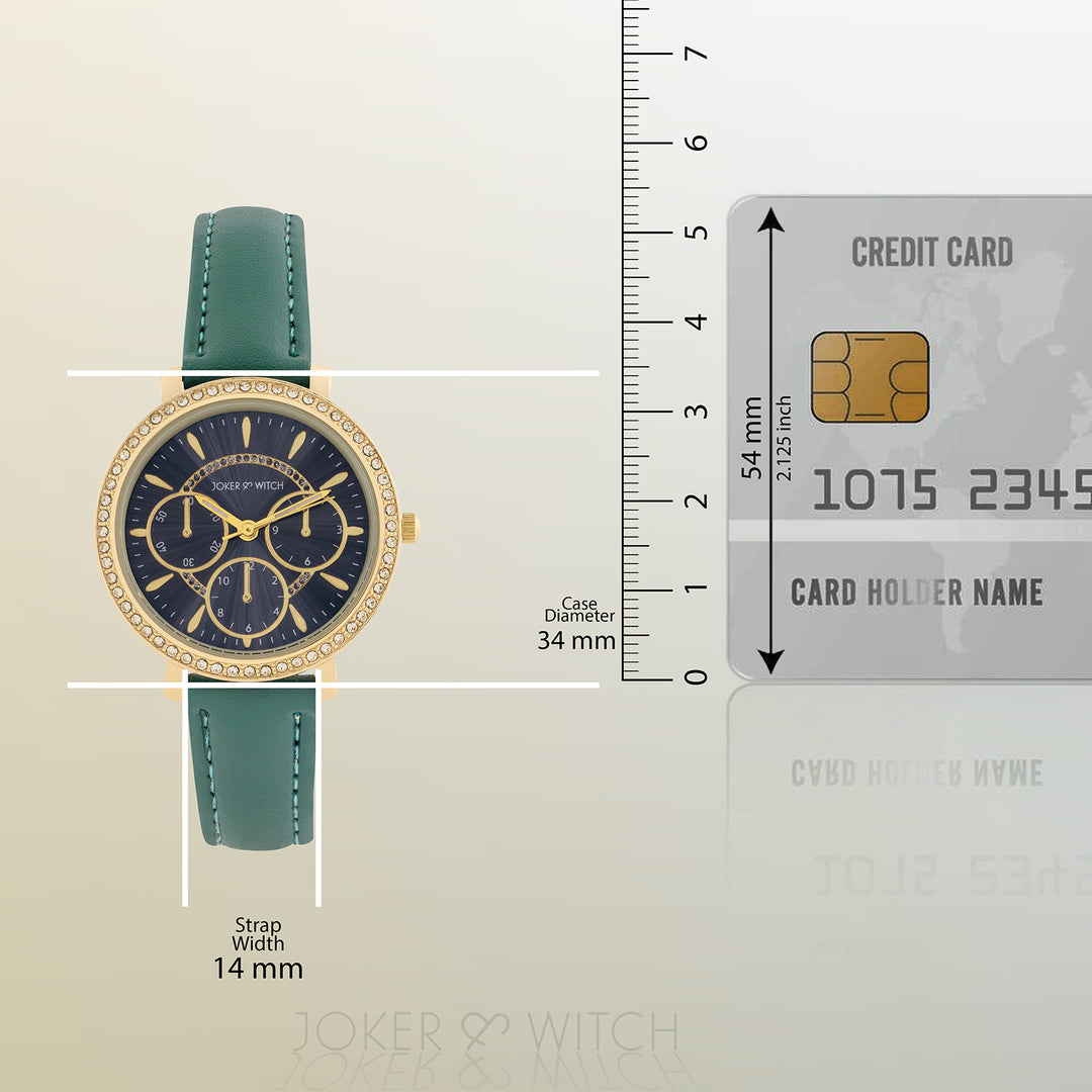 Giselle Green Medium Rhinestone Dial PU Strap Women's Watch