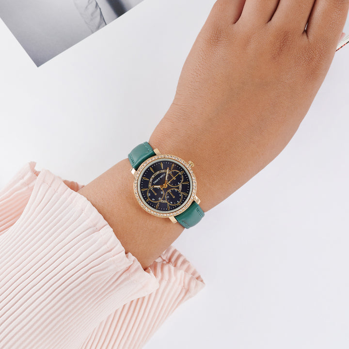 Giselle Green Medium Rhinestone Dial PU Strap Women's Watch