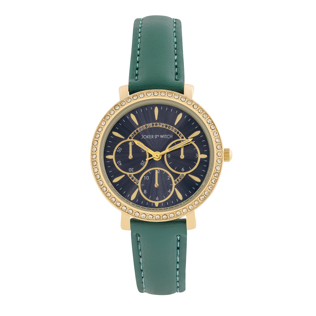 Giselle Green Medium Rhinestone Dial PU Strap Women's Watch