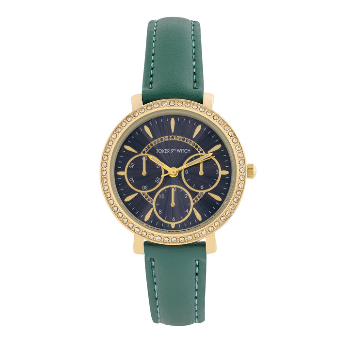 Giselle Green Medium Rhinestone Dial PU Strap Women's Watch