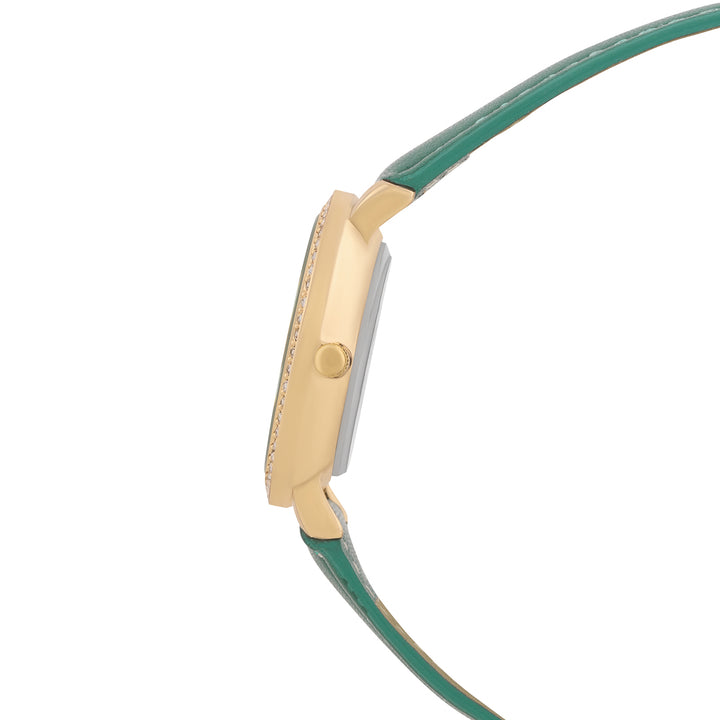 Giselle Green Medium Rhinestone Dial PU Strap Women's Watch