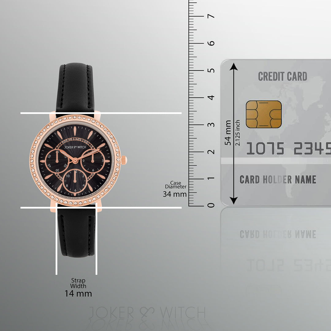 Giselle Black Medium Rhinestone Dial PU Strap Women's Watch