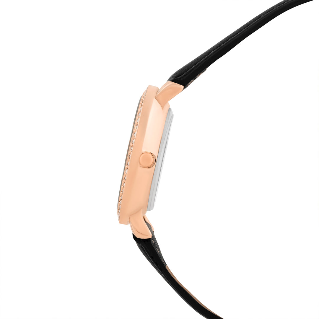 Giselle Black Medium Rhinestone Dial PU Strap Women's Watch