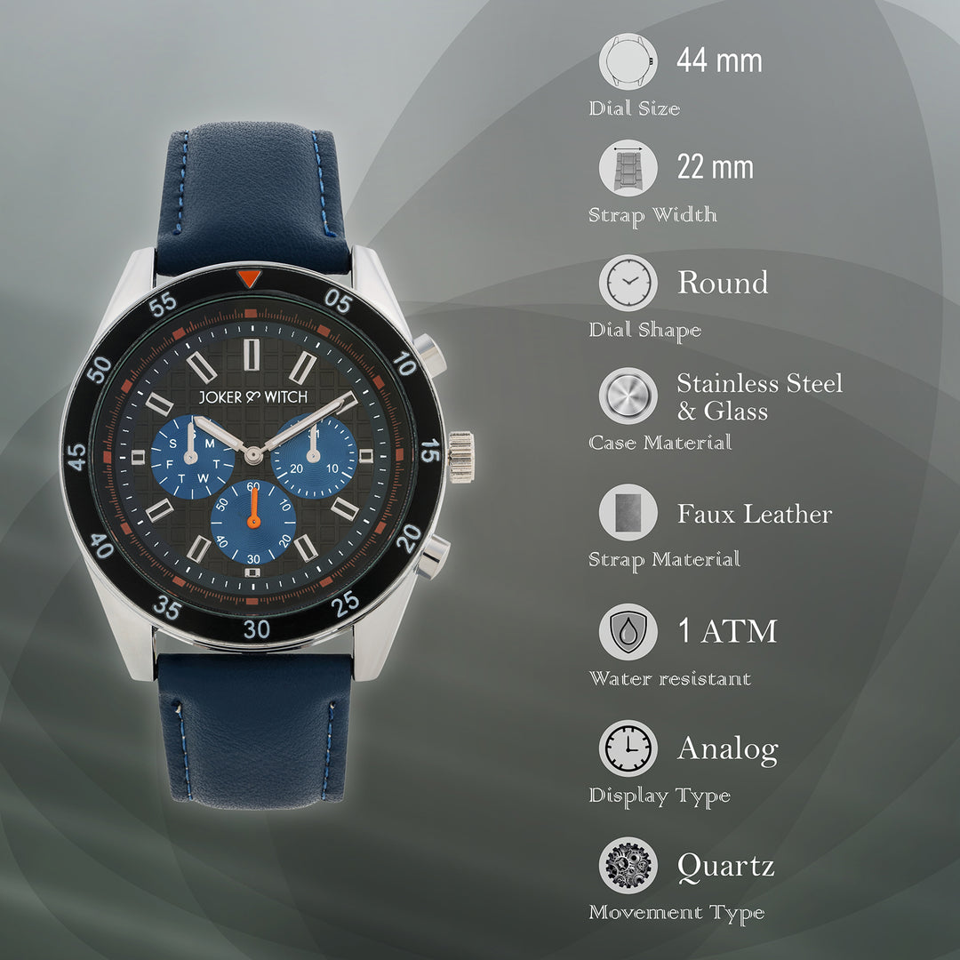 Cobalt Black XLarge Dial Blue PU Strap Men's Watch