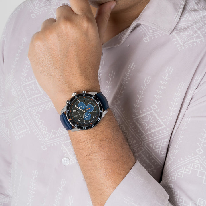 Cobalt Black XLarge Dial Blue PU Strap Men's Watch