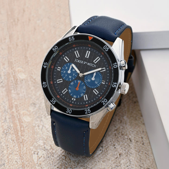 Cobalt Black XLarge Dial Blue PU Strap Men's Watch