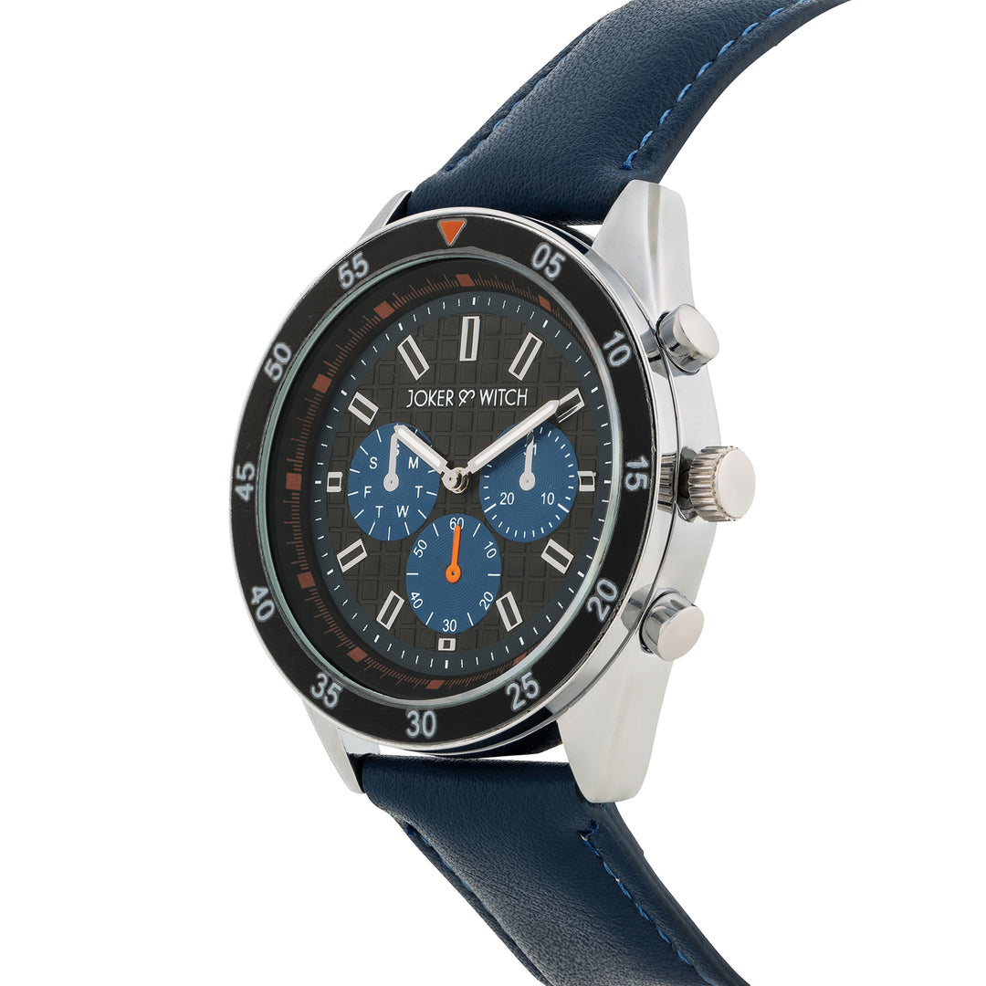 Cobalt Black XLarge Dial Blue PU Strap Men's Watch