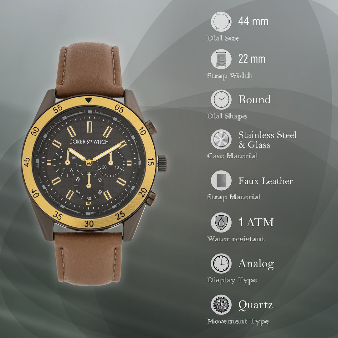 Cobalt Black XLarge Dial Brown PU Strap Men's Watch