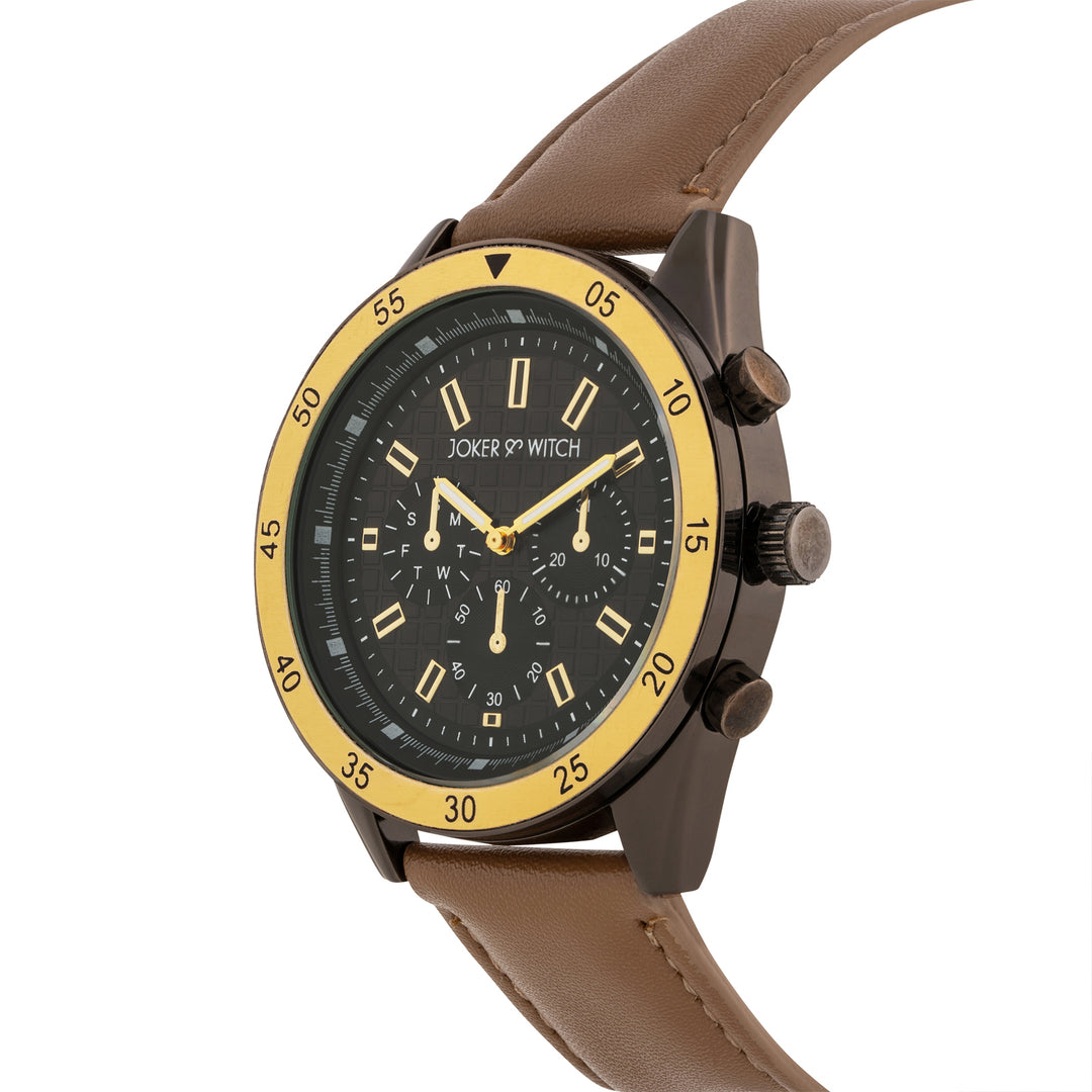 Cobalt Black XLarge Dial Brown PU Strap Men's Watch