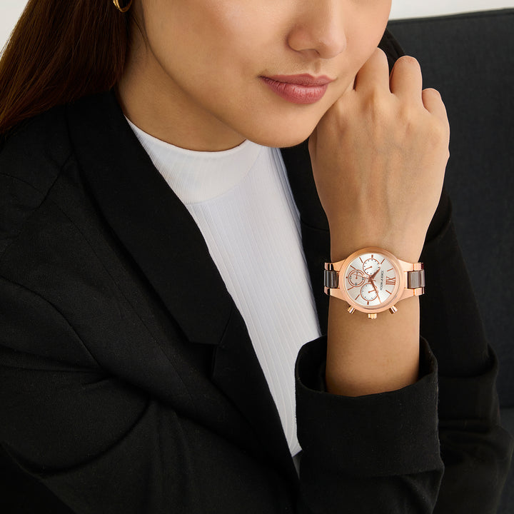 Clara Silver Large Dial Dual Tone Linked Chain Strap Women's Watch