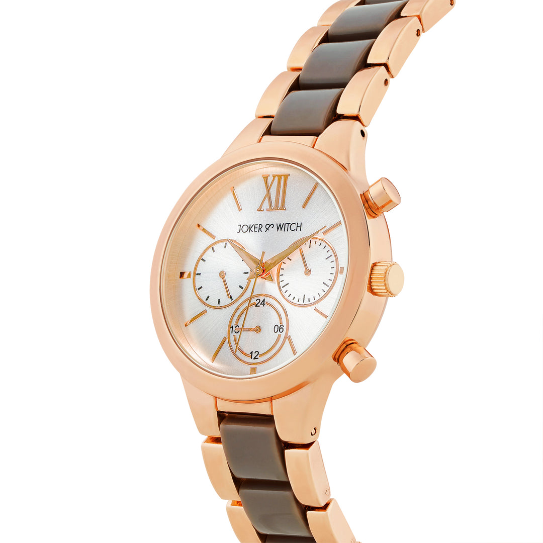 Clara Silver Large Dial Dual Tone Linked Chain Strap Women's Watch