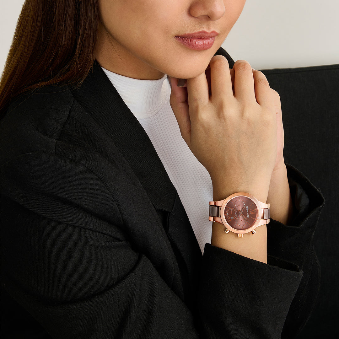 Clara Taupe Large Dial Dual Tone Linked Chain Strap Women's Watch