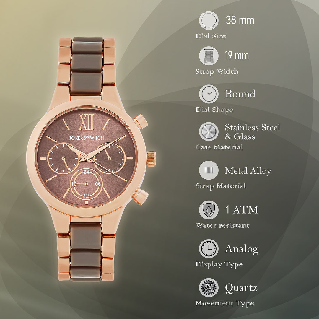 Clara Taupe Large Dial Dual Tone Linked Chain Strap Women's Watch