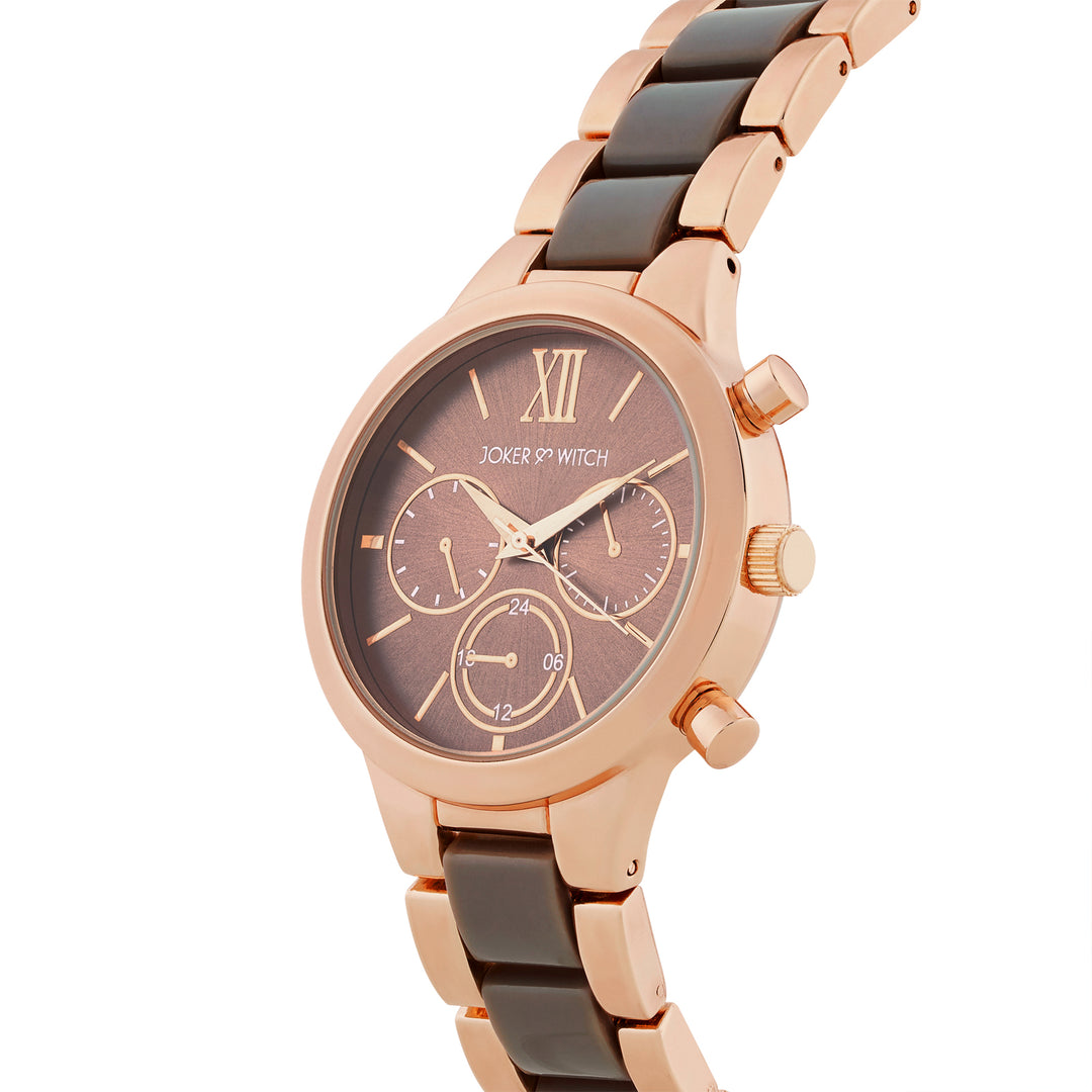 Clara Taupe Large Dial Dual Tone Linked Chain Strap Women's Watch