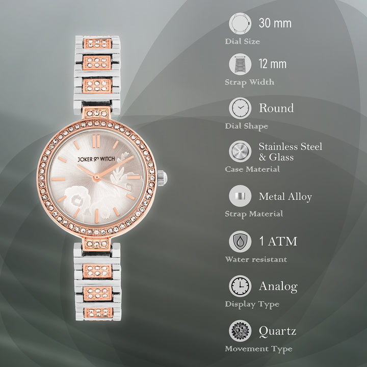 Astrielle Silver Small Rhinestone Dial Dual Tone Linked Chain Strap Women's Watch