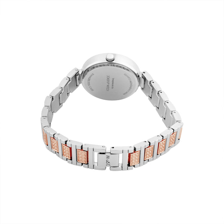 Astrielle Silver Small Rhinestone Dial Dual Tone Linked Chain Strap Women's Watch