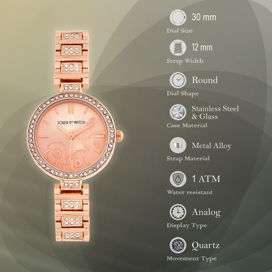 Astrielle Rose Gold Small Rhinestone Dial Linked Chain Strap Women's Watch
