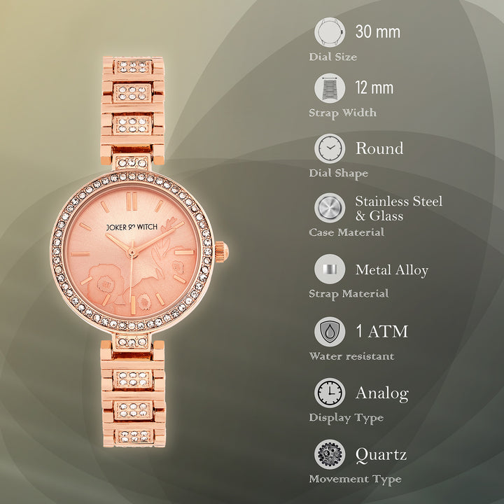 Astrielle Rose Gold Small Rhinestone Dial Linked Chain Strap Women's Watch