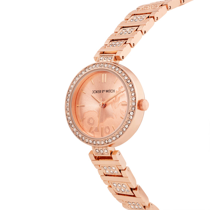 Astrielle Rose Gold Small Rhinestone Dial Linked Chain Strap Women's Watch