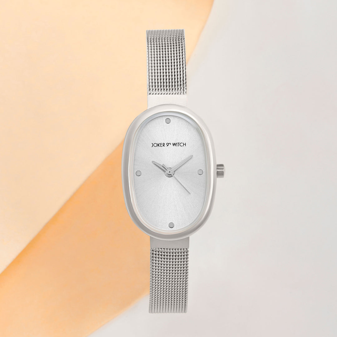 Enola Silver Small Oval Dial Mesh Strap Women's Watch