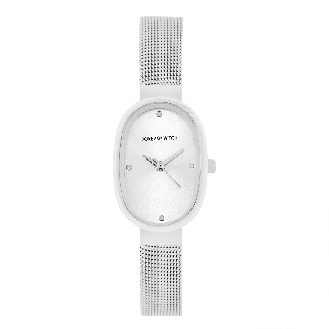 Enola Silver Small Oval Dial Mesh Strap Women's Watch