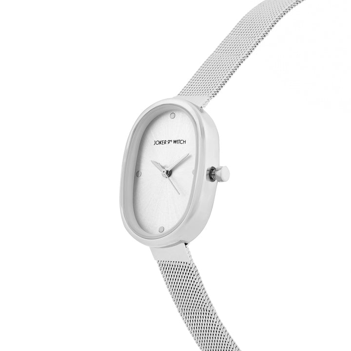 Enola Silver Small Oval Dial Mesh Strap Women's Watch