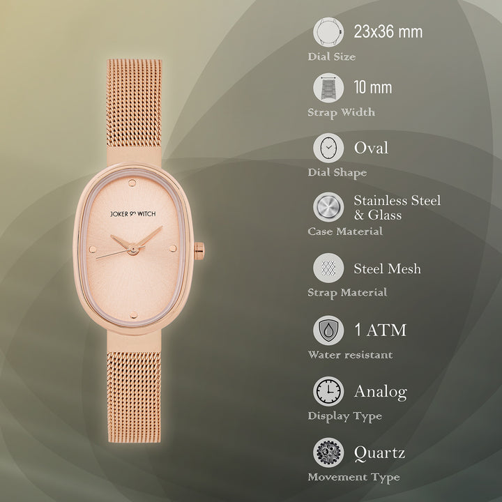 Enola Sunray Rose Gold Small Oval Dial Mesh Strap Women's Watch