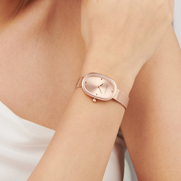 Enola Sunray Rose Gold Small Oval Dial Mesh Strap Women's Watch