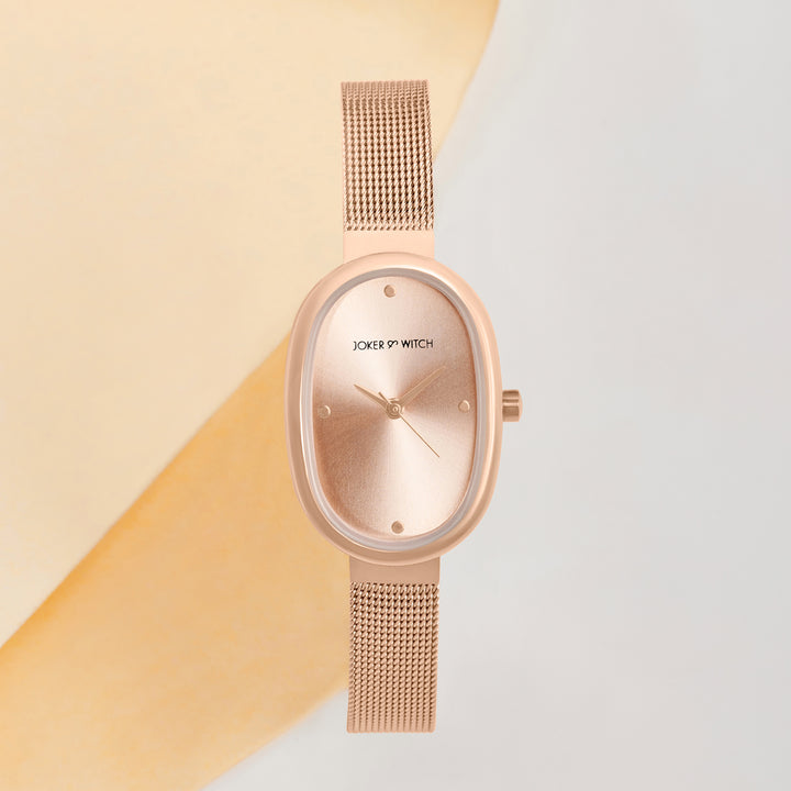 Enola Sunray Rose Gold Small Oval Dial Mesh Strap Women's Watch