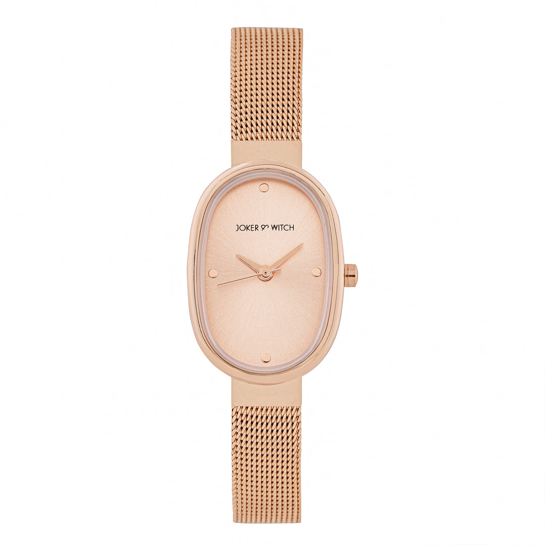 Enola Sunray Rose Gold Small Oval Dial Mesh Strap Women's Watch