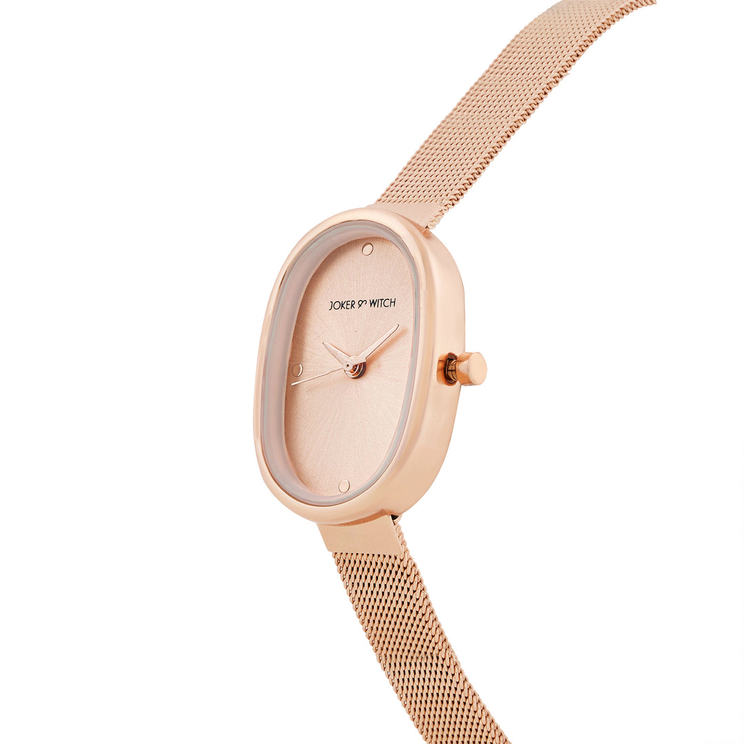 Enola Sunray Rose Gold Small Oval Dial Mesh Strap Women's Watch