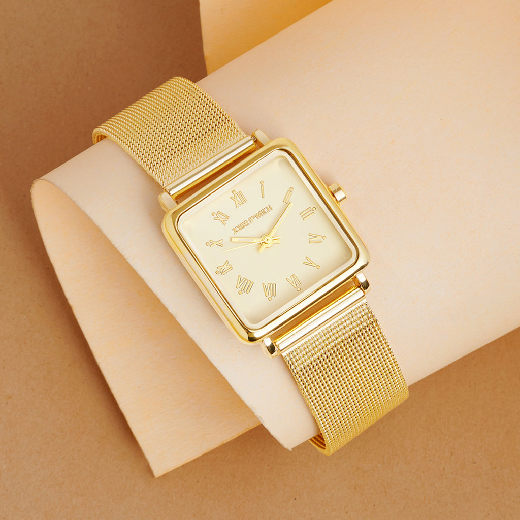 Shop Online Vintage Square Dial Gold Mesh Strap Watch by