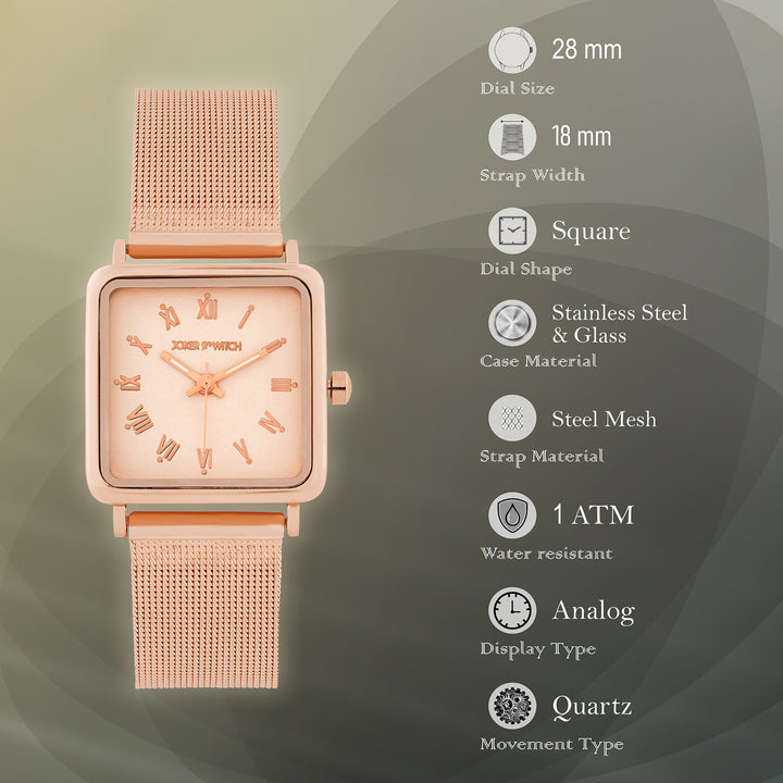 Shop Online Vintage Square Dial Rosegold Mesh Strap Watch by