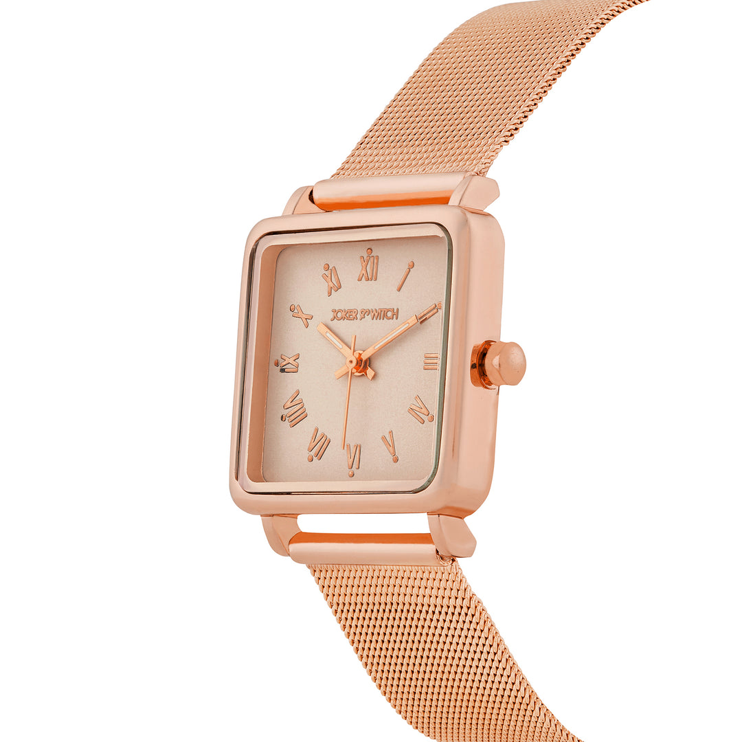 Shop Online Vintage Square Dial Rosegold Mesh Strap Watch by