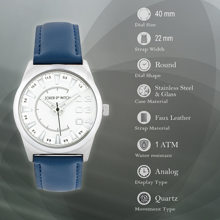 Kodiak White Large Dial Blue PU Strap Men's Watch