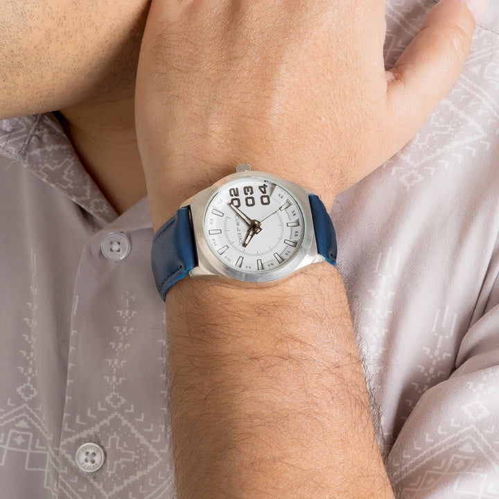 Kodiak White Large Dial Blue PU Strap Men's Watch
