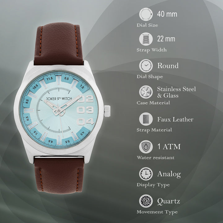 Kodiak Blue Large Dial Brown PU Strap Men's Watch