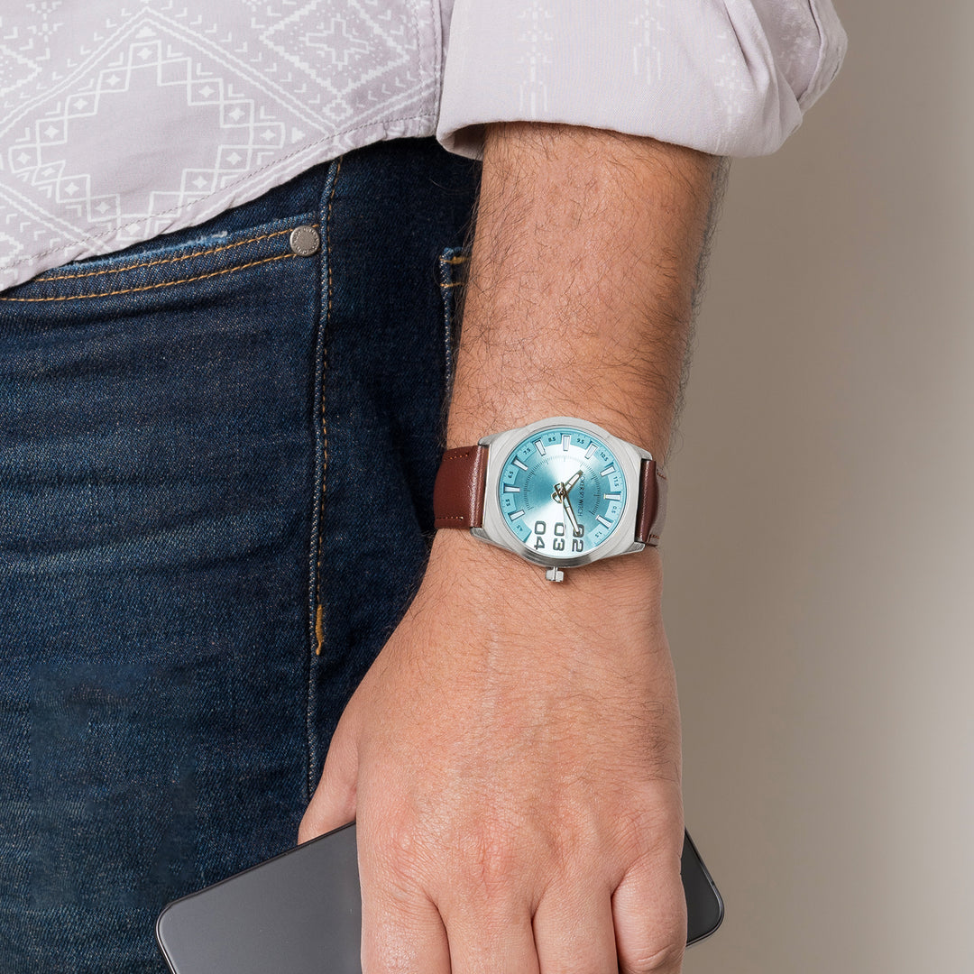 Kodiak Blue Large Dial Brown PU Strap Men's Watch