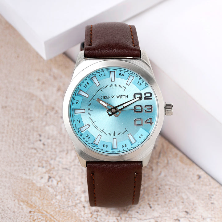 Kodiak Blue Large Dial Brown PU Strap Men's Watch
