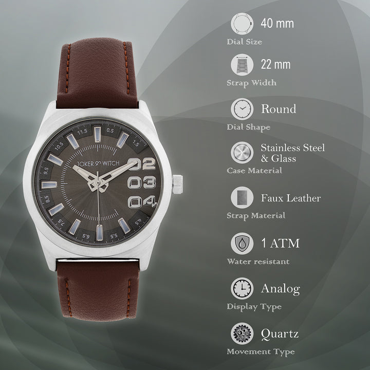 Kodiak Grey Large Dial Brown PU Strap Men's Watch